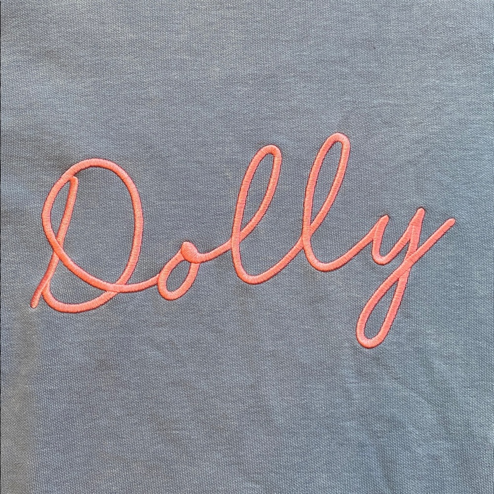 Dolly embroidered Comfort Colors blue pink cotton blend sweatshirt Sz S - Picture 4 of 7